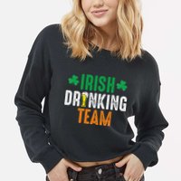 St Patrick's Irish Beer Drinking Team Ireland Flag Clover Cropped Pullover Crew
