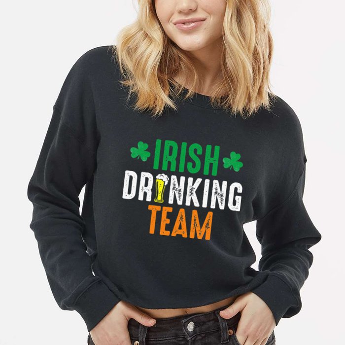 St Patrick's Irish Beer Drinking Team Ireland Flag Clover Cropped Pullover Crew