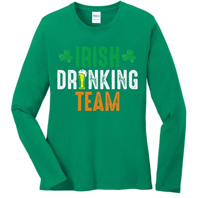 St Patrick's Irish Beer Drinking Team Ireland Flag Clover Ladies Long Sleeve Shirt