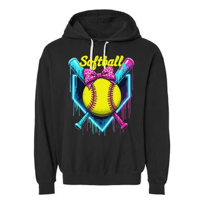 Softball Player Ice Cream Softball Drip Garment-Dyed Fleece Hoodie