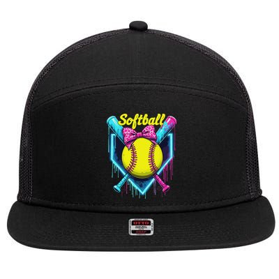Softball Player Ice Cream Softball Drip 7 Panel Mesh Trucker Snapback Hat