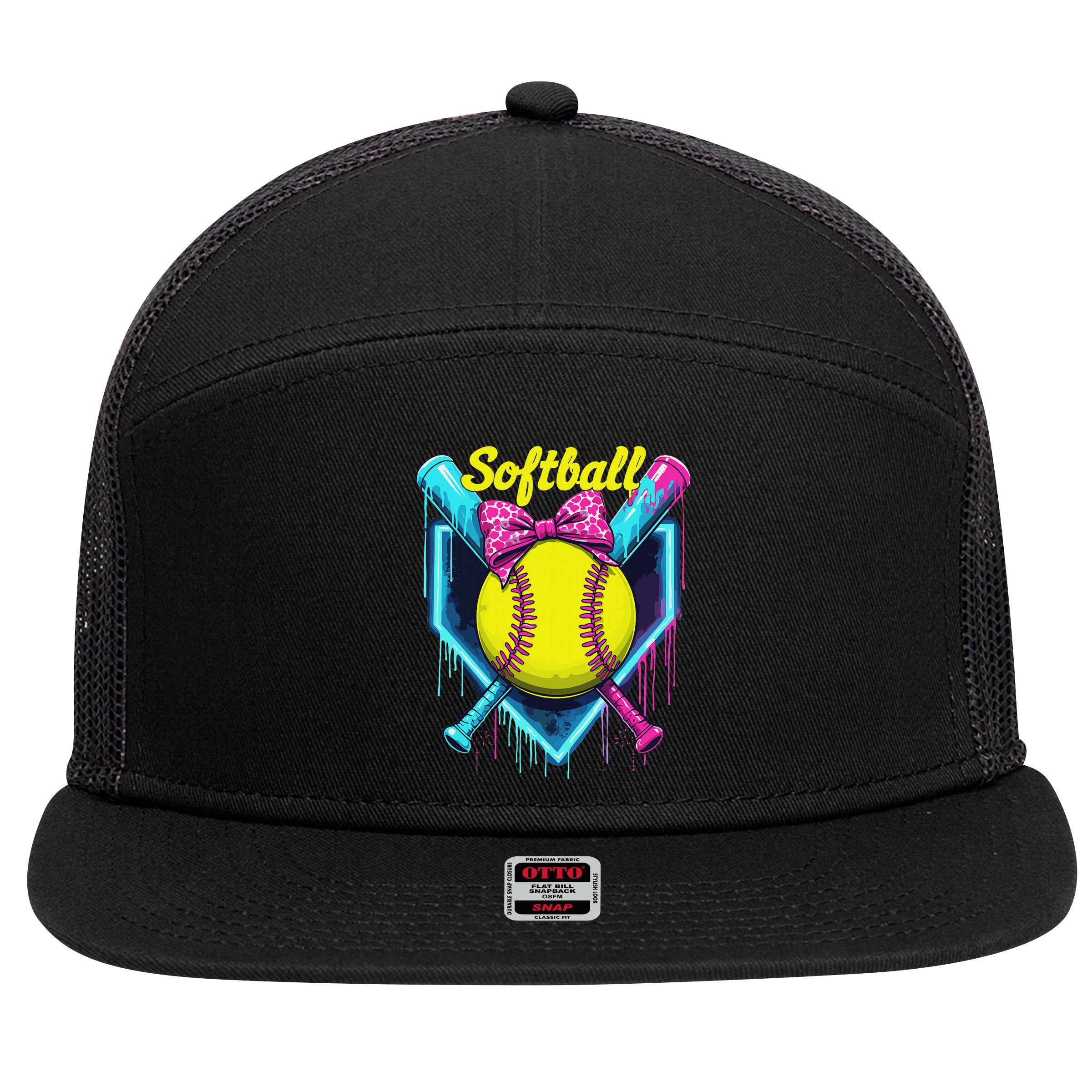Softball Player Ice Cream Softball Drip 7 Panel Mesh Trucker Snapback Hat