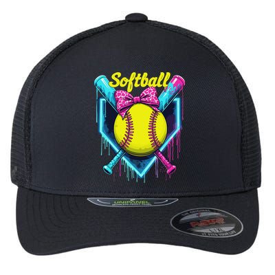 Softball Player Ice Cream Softball Drip Flexfit Unipanel Trucker Cap