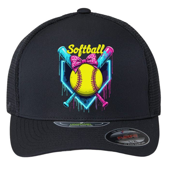 Softball Player Ice Cream Softball Drip Flexfit Unipanel Trucker Cap