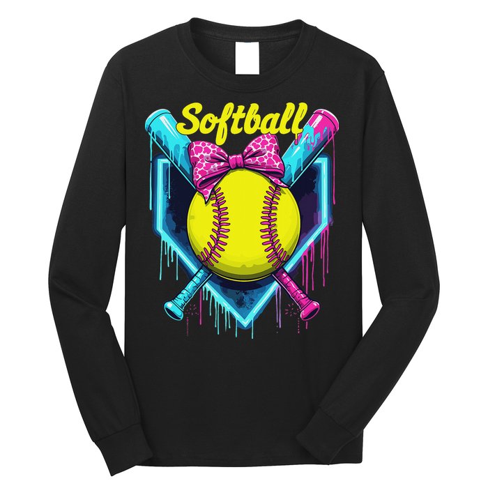 Softball Player Ice Cream Softball Drip Long Sleeve Shirt