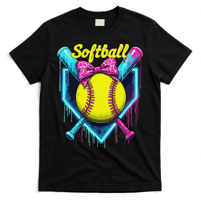 Softball Player Ice Cream Softball Drip T-Shirt