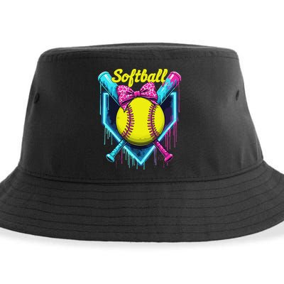 Softball Player Ice Cream Softball Drip Sustainable Bucket Hat