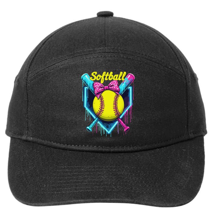 Softball Player Ice Cream Softball Drip 7-Panel Snapback Hat