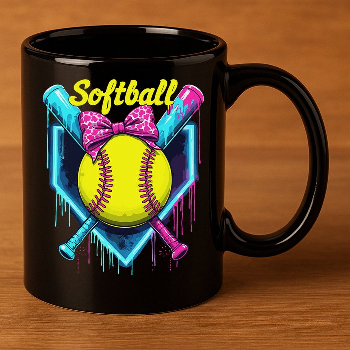 Softball Player Ice Cream Softball Drip 11oz C Handle Ceramic Mug