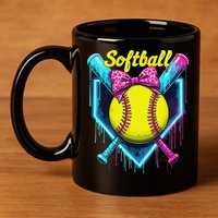 Softball Player Ice Cream Softball Drip 11oz C Handle Ceramic Mug