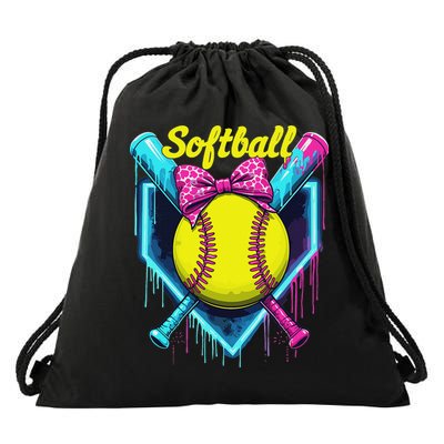 Softball Player Ice Cream Softball Drip Drawstring Bag