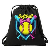 Softball Player Ice Cream Softball Drip Drawstring Bag
