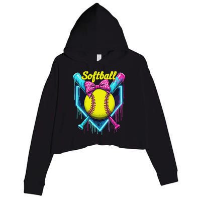 Softball Player Ice Cream Softball Drip Crop Fleece Hoodie