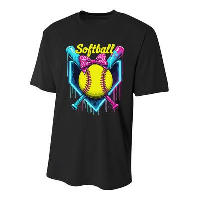 Softball Player Ice Cream Softball Drip Youth Performance Sprint T-Shirt