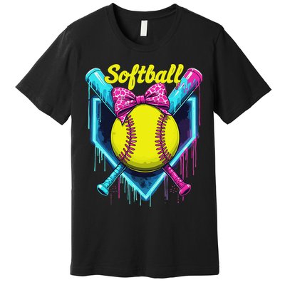 Softball Player Ice Cream Softball Drip Premium T-Shirt