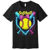 Softball Player Ice Cream Softball Drip Premium T-Shirt