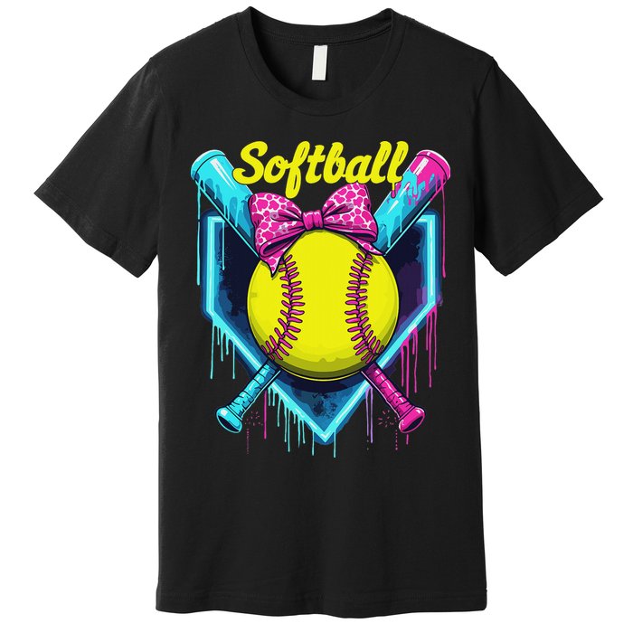 Softball Player Ice Cream Softball Drip Premium T-Shirt