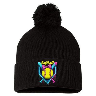 Softball Player Ice Cream Softball Drip Pom Pom 12in Knit Beanie