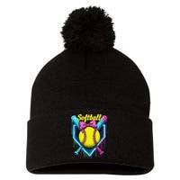 Softball Player Ice Cream Softball Drip Pom Pom 12in Knit Beanie