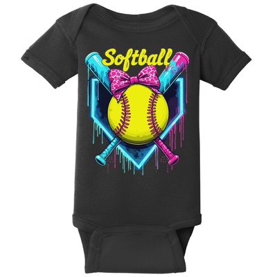 Softball Player Ice Cream Softball Drip Baby Bodysuit