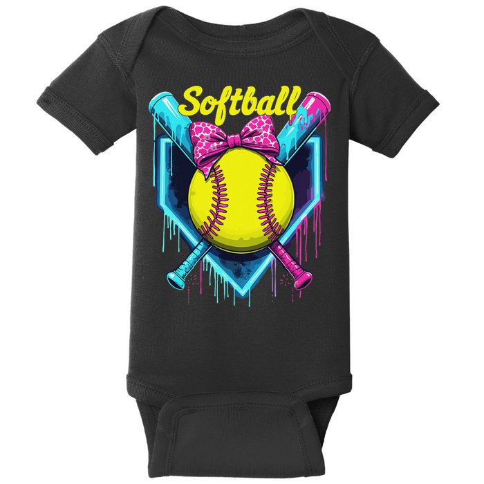 Softball Player Ice Cream Softball Drip Baby Bodysuit