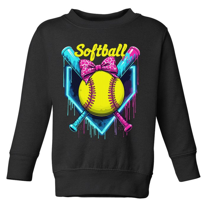 Softball Player Ice Cream Softball Drip Toddler Sweatshirt