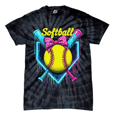 Softball Player Ice Cream Softball Drip Tie-Dye T-Shirt