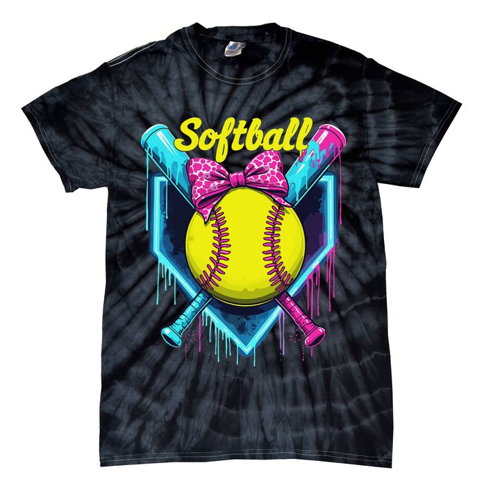 Softball Player Ice Cream Softball Drip Tie-Dye T-Shirt