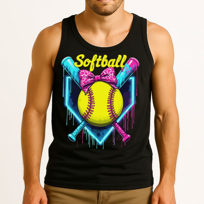 Softball Player Ice Cream Softball Drip Tank Top