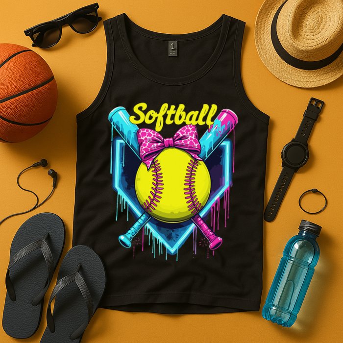Softball Player Ice Cream Softball Drip Tank Top