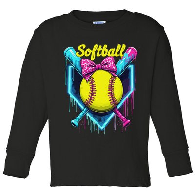 Softball Player Ice Cream Softball Drip Toddler Long Sleeve Shirt