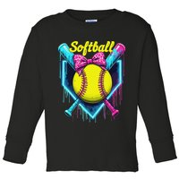 Softball Player Ice Cream Softball Drip Toddler Long Sleeve Shirt