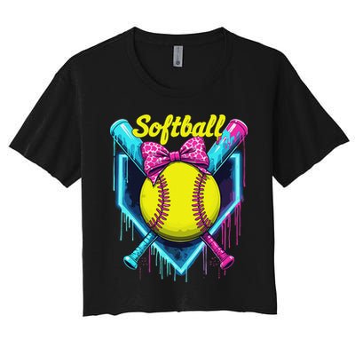 Softball Player Ice Cream Softball Drip Crop Top