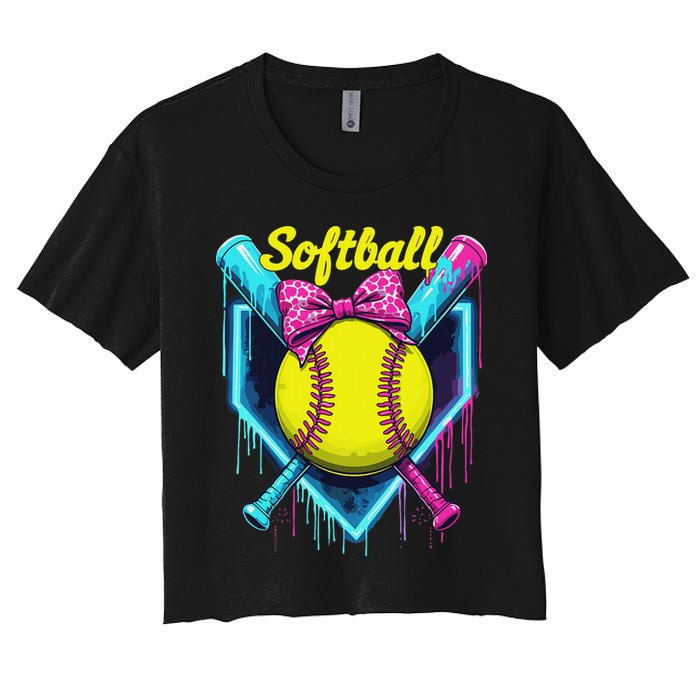 Softball Player Ice Cream Softball Drip Crop Top