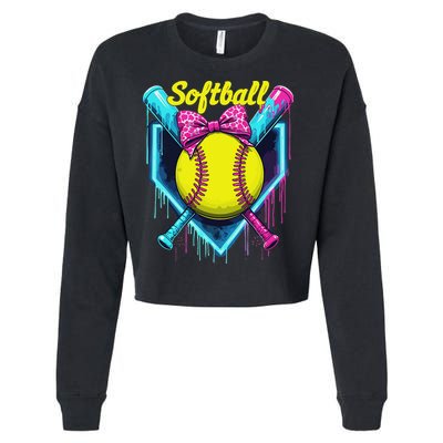 Softball Player Ice Cream Softball Drip Cropped Pullover Crew