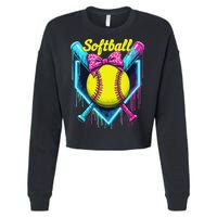 Softball Player Ice Cream Softball Drip Cropped Pullover Crew