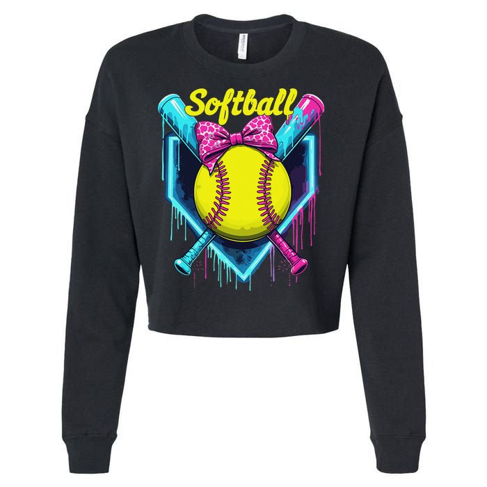 Softball Player Ice Cream Softball Drip Cropped Pullover Crew
