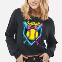 Softball Player Ice Cream Softball Drip Cropped Pullover Crew
