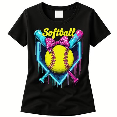 Softball Player Ice Cream Softball Drip Womens T-Shirt