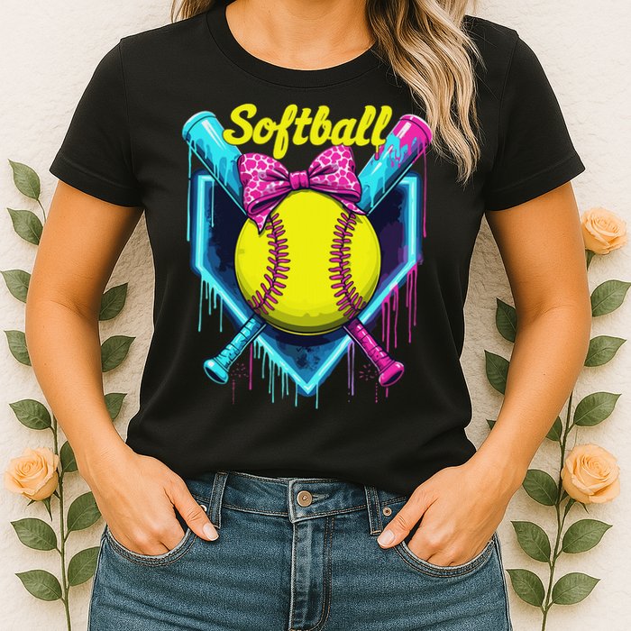 Softball Player Ice Cream Softball Drip Womens T-Shirt