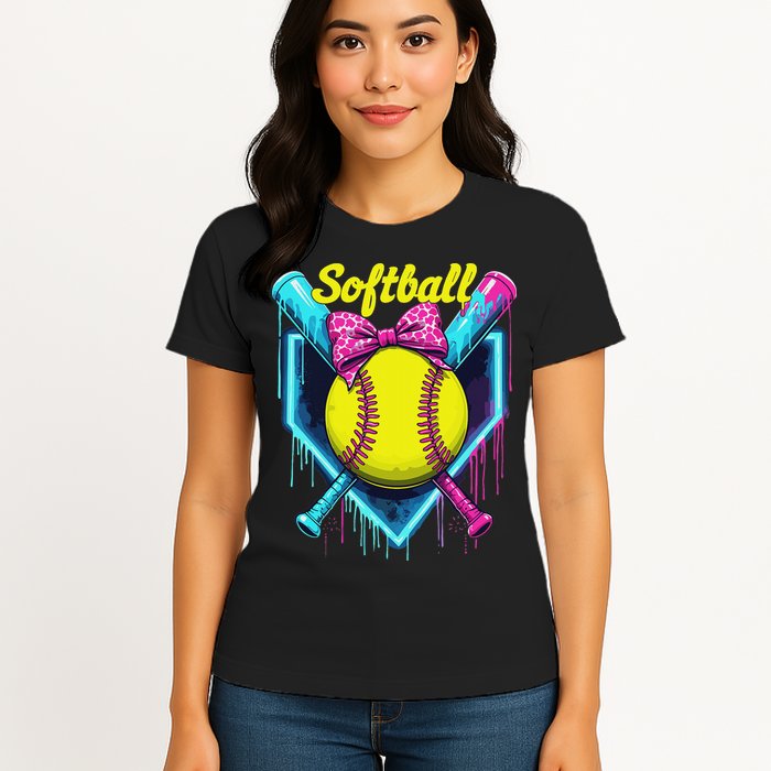 Softball Player Ice Cream Softball Drip Womens T-Shirt