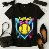 Softball Player Ice Cream Softball Drip Women's V-Neck T-Shirt