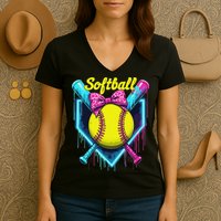Softball Player Ice Cream Softball Drip Women's V-Neck T-Shirt
