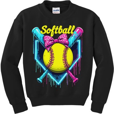Softball Player Ice Cream Softball Drip Kids Sweatshirt