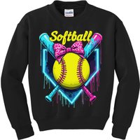 Softball Player Ice Cream Softball Drip Kids Sweatshirt