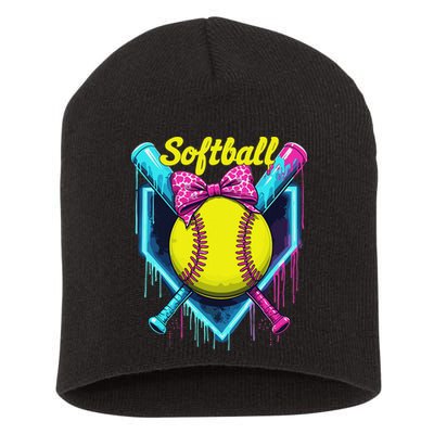 Softball Player Ice Cream Softball Drip Short Acrylic Beanie