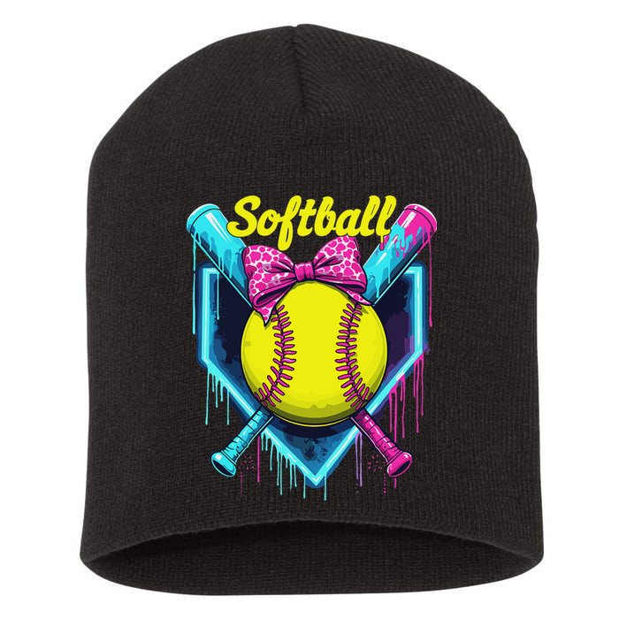 Softball Player Ice Cream Softball Drip Short Acrylic Beanie
