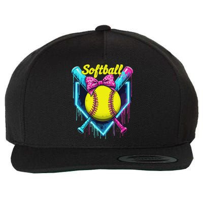 Softball Player Ice Cream Softball Drip Wool Snapback Cap