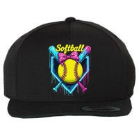 Softball Player Ice Cream Softball Drip Wool Snapback Cap