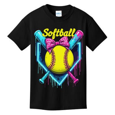Softball Player Ice Cream Softball Drip Kids T-Shirt